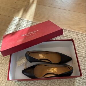 Salvatore Ferragamo Black Leather Kitten Heels